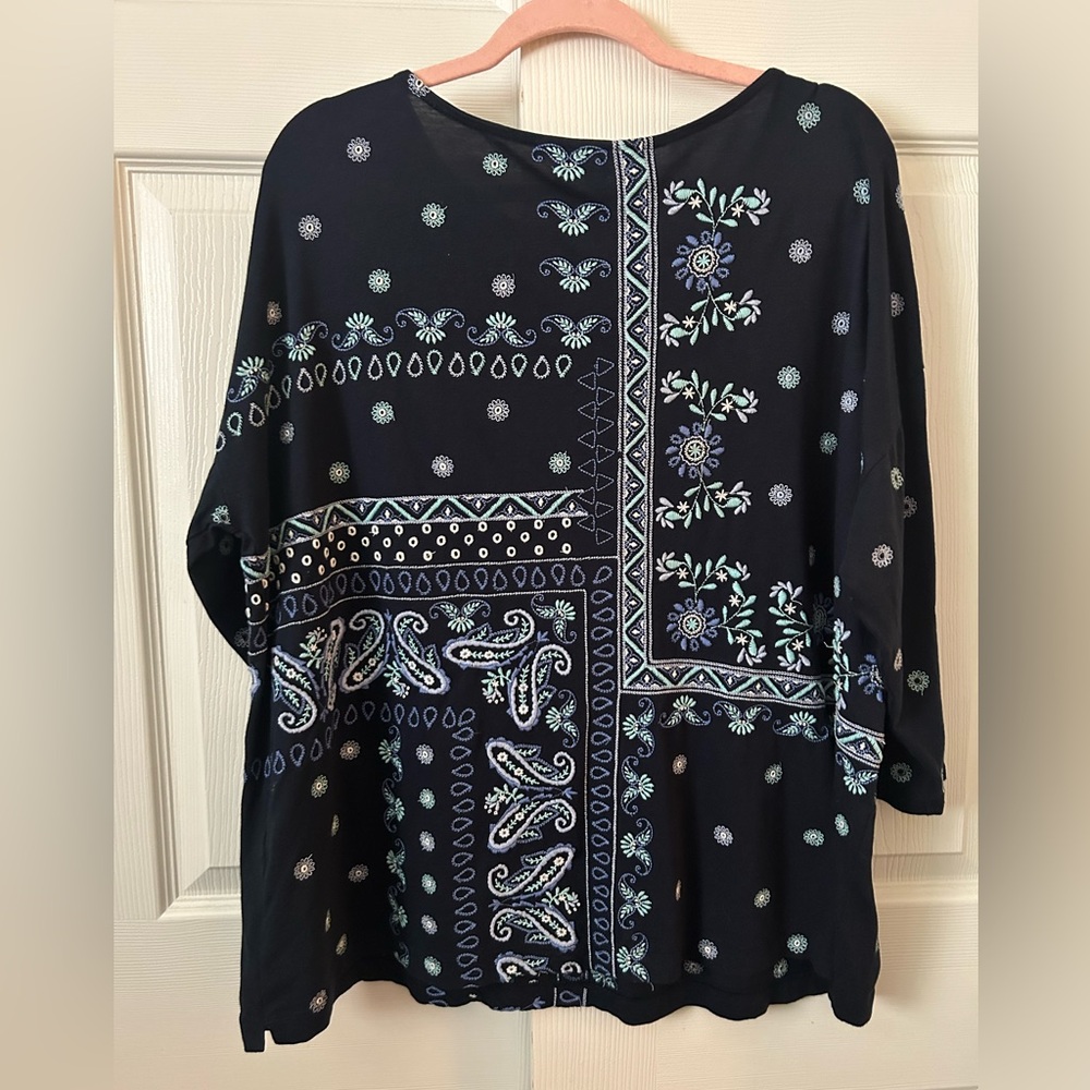 J.Jill Flagstaff Embroidered Patchwork Blouse Xl - image 6
